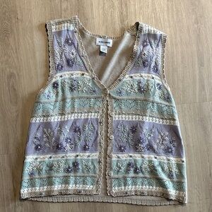 Alfred Dunner Women's Floral Knit Vest - Purple and Green